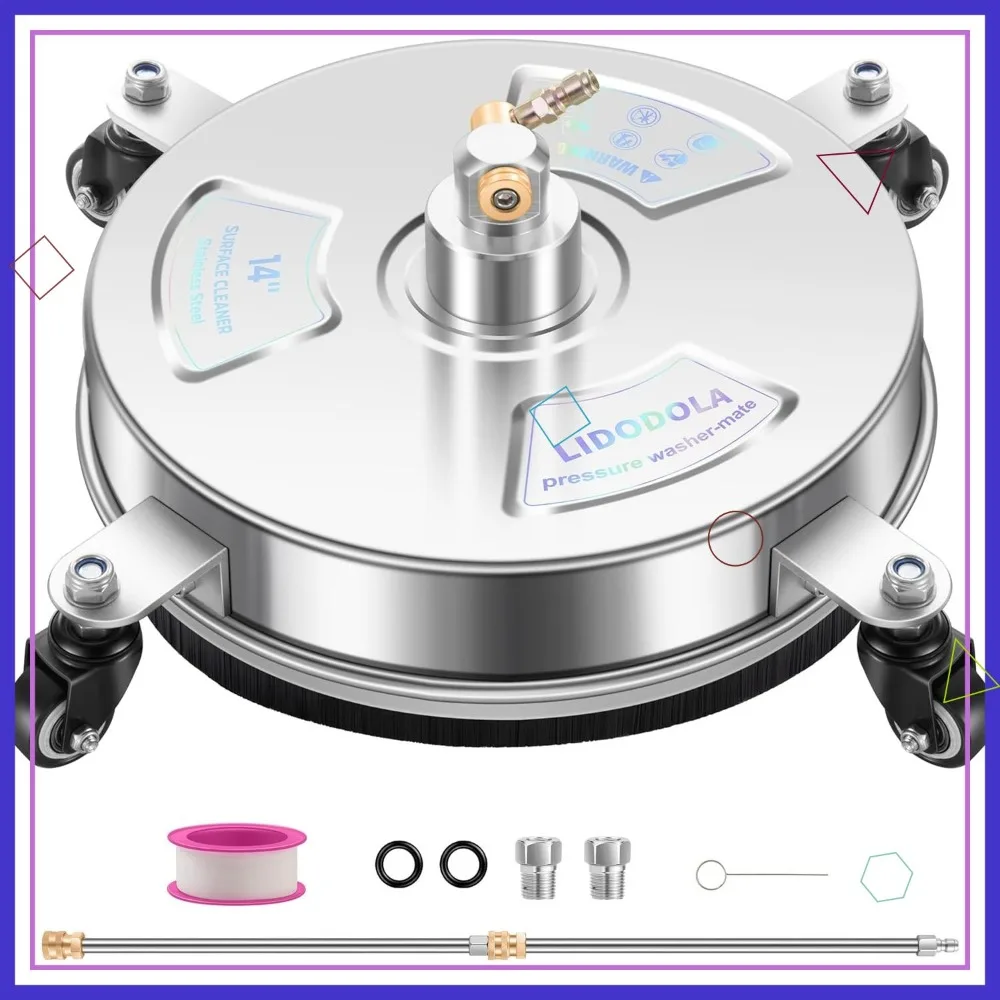 منظف أسطح غسالة الضغط من الفولاذ المقاوم للصدأ مقاس 14 بوصة مع 4 عجلات لتنظيف الخرسانة والفناء والممر