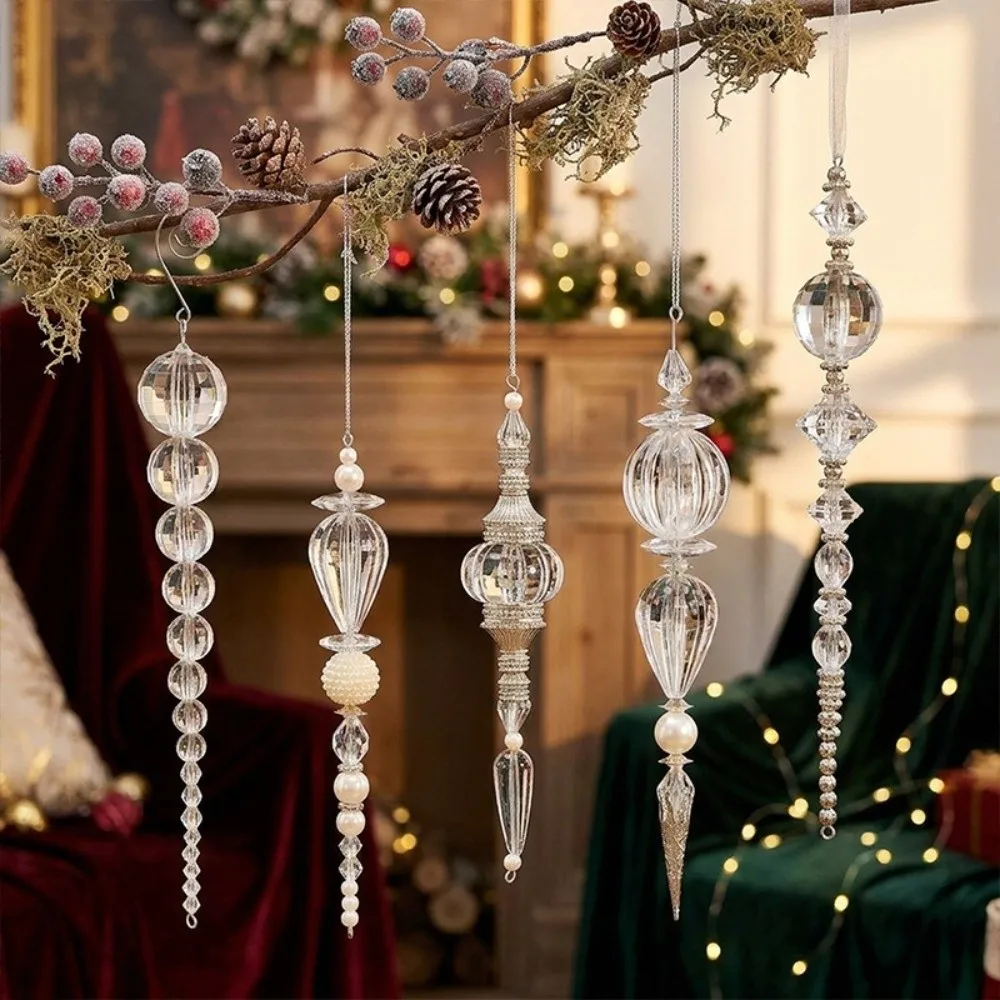 Transparent Acrylic Christmas Ornament Clear Beaded Crystal Style Beaded Christmas Pendant Dangling Structure