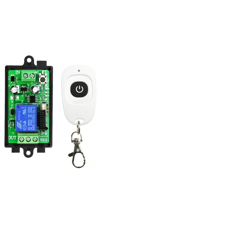 DC12V 24V 1CH 1 CH interruptor de luz de Control remoto inalámbrico RF 10A salida de relé módulo receptor de Radio + transmisor de botón blanco