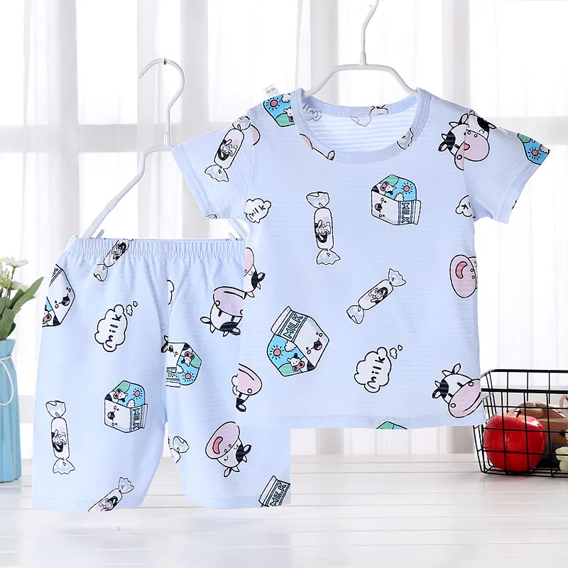 2023 New Children\'s Short-sleeved Shorts Summer Babys Girls Pajamas Set Baby Home Clothes Kids Thin Half-sleeves Clothing Set