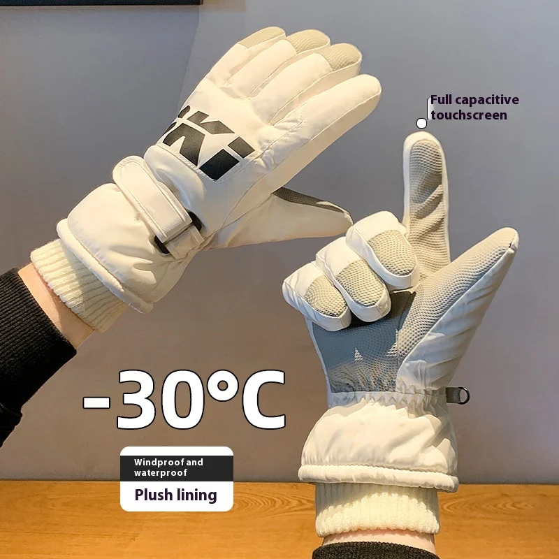 

Лыжные перчатки с сенсорным экраном, женские теплые и морозостойкие перчатки для электромобиля, бархатные утолщенные водоотталкивающие хлопковые перчатки