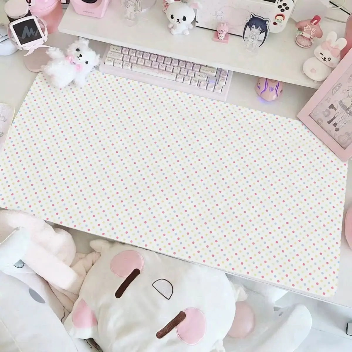 Leather Desk Pad Protector Pink Colorful Polka Dots Y2K Bow Mouse Pad Office Desk Mat Waterproof Non-Slip PU Desk Blotter Pad