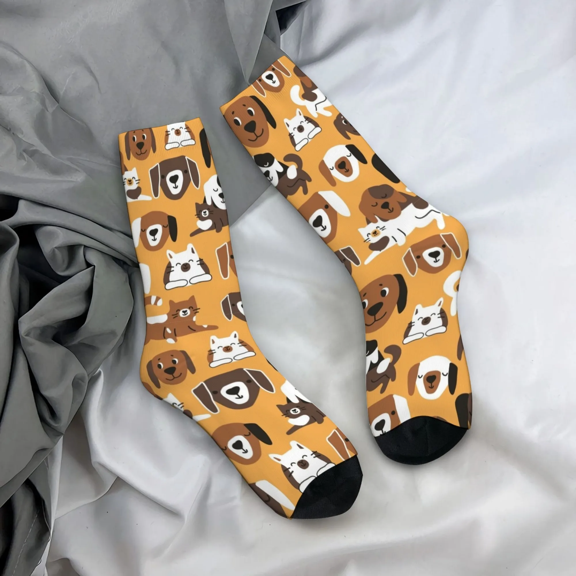 

Cute and Soothing Cartoon Cat and Dog Head Socks Unisex Mid-calf Style Soft Yellow Warm Comfortable Breathable for Home Wear