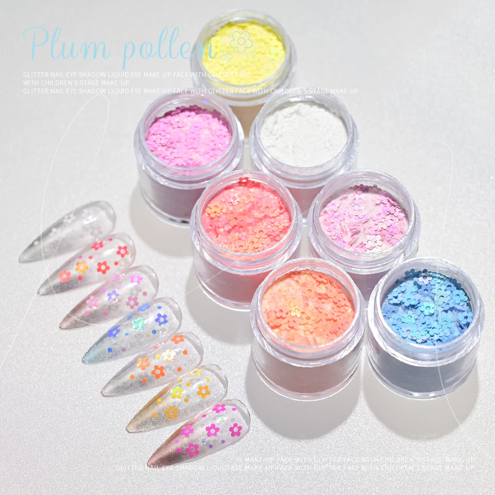 Polvo acrílico para decoración de uñas, mezcla de flores, lentejuelas, copos de purpurina para inmersión, polen de ciruela, polvo de tallado de cristal para uñas grabado, extensión, 10g