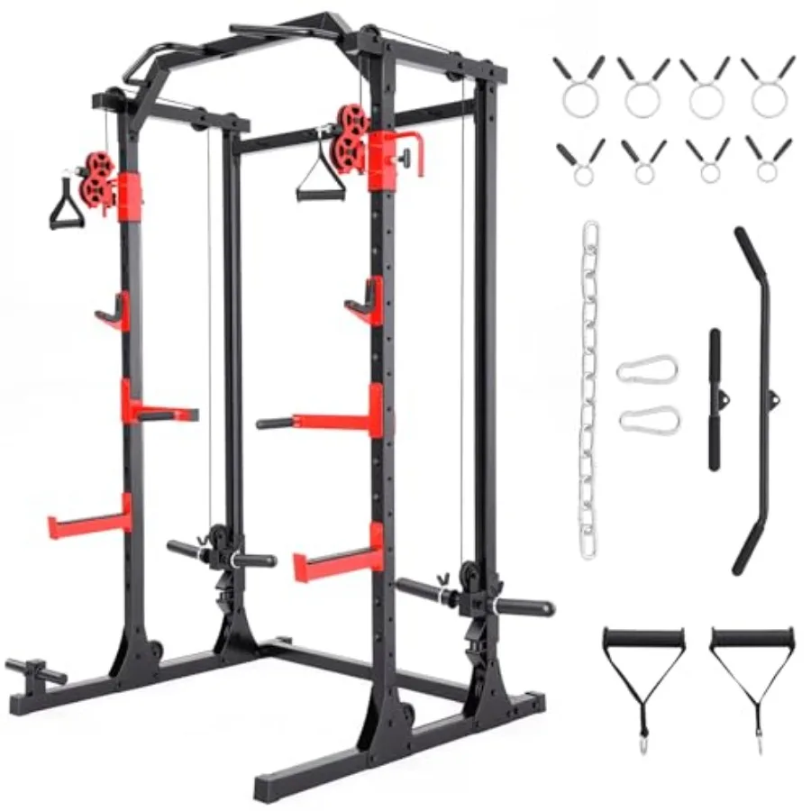 

Многофункциональная силовая рама (Power Rack) 1500 фунтов с двойной системой блоков и кроссовером для домашнего спортзала, для силовых тренировок всего тела