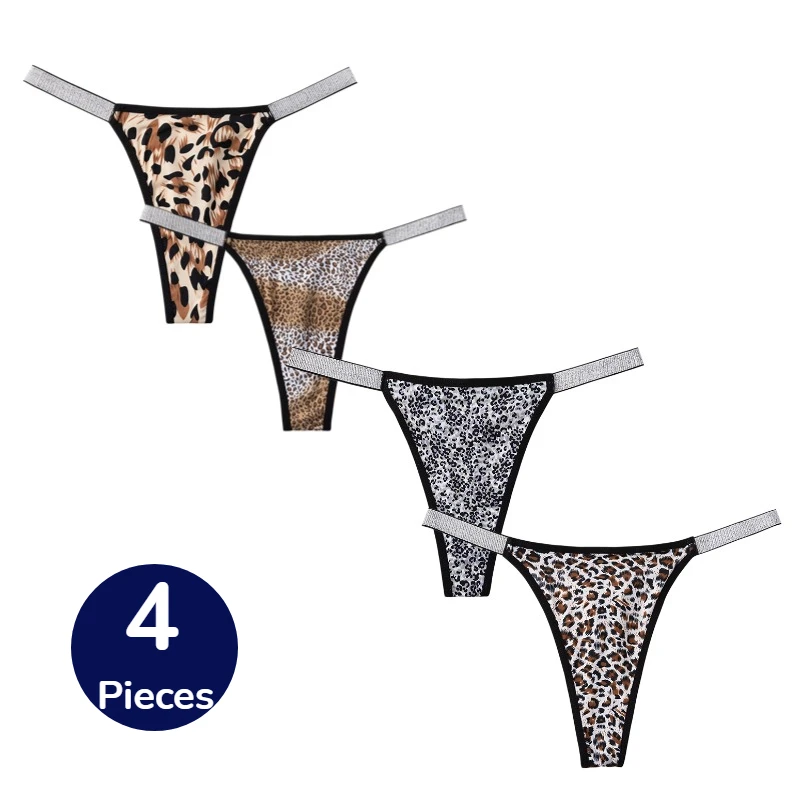 BZEL 4 Stück/Set Leoparden-Damenhöschen, modische Tangas, bezaubernde sexy Dessous, weibliche G-Strings, atmungsaktiv, bequem, T-Back, Sale