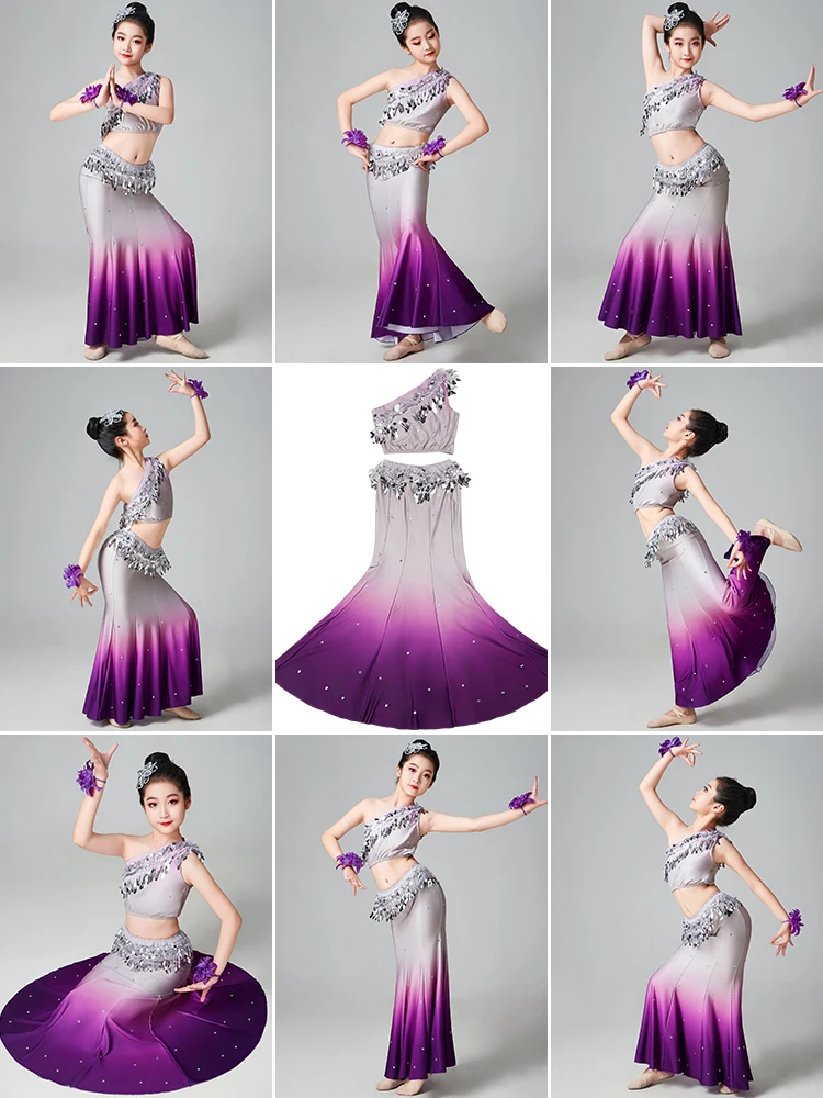 

Детский танцевальный костюм New Sle Fem: юбка для сольного танца, комплект для выступлений «Облака на Юге», молодежный художественный костюм Exna