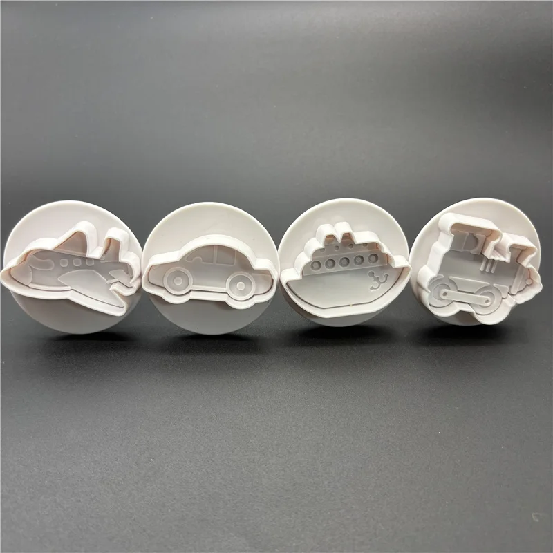 4Pcs/Set Car Airplane Ship Cookie Cutter Stamp Plastic Decorative Biscuit Mold Kitchen Cake Decorating Fondant Embosser Die