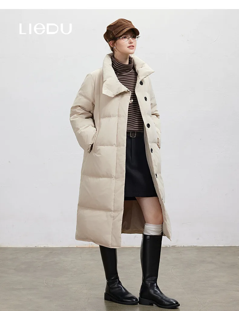 LIEDU Korean Style Stand Collar Long Puffer Parka Women Plus Size Thick Warm Button Front Pocket Winter Casual Wear Coat 2026