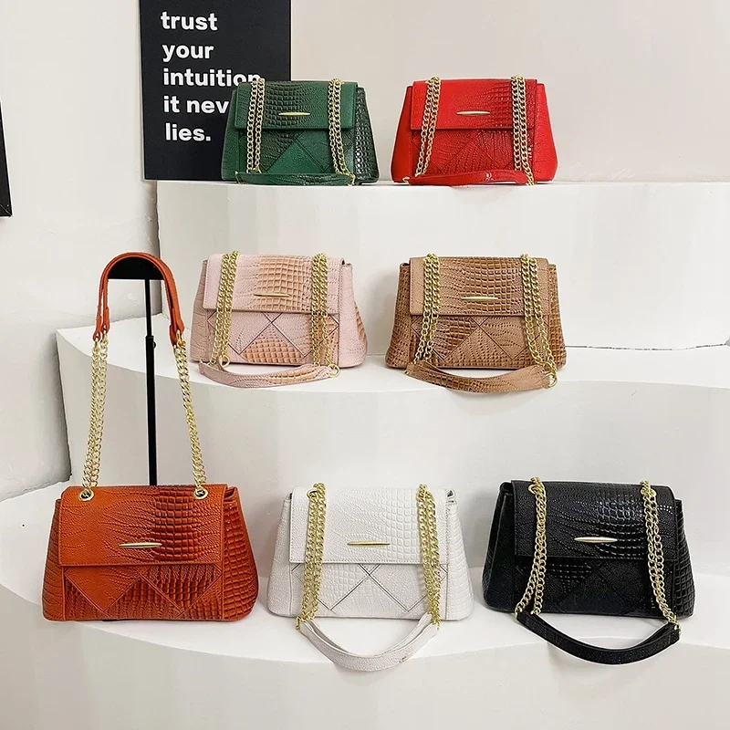 2024 Nieuwe Handtas Dames Grote Capaciteit Krokodillenpatroon Postbode Tas Modieuze Crossbody Crossbody Met Één Schouder