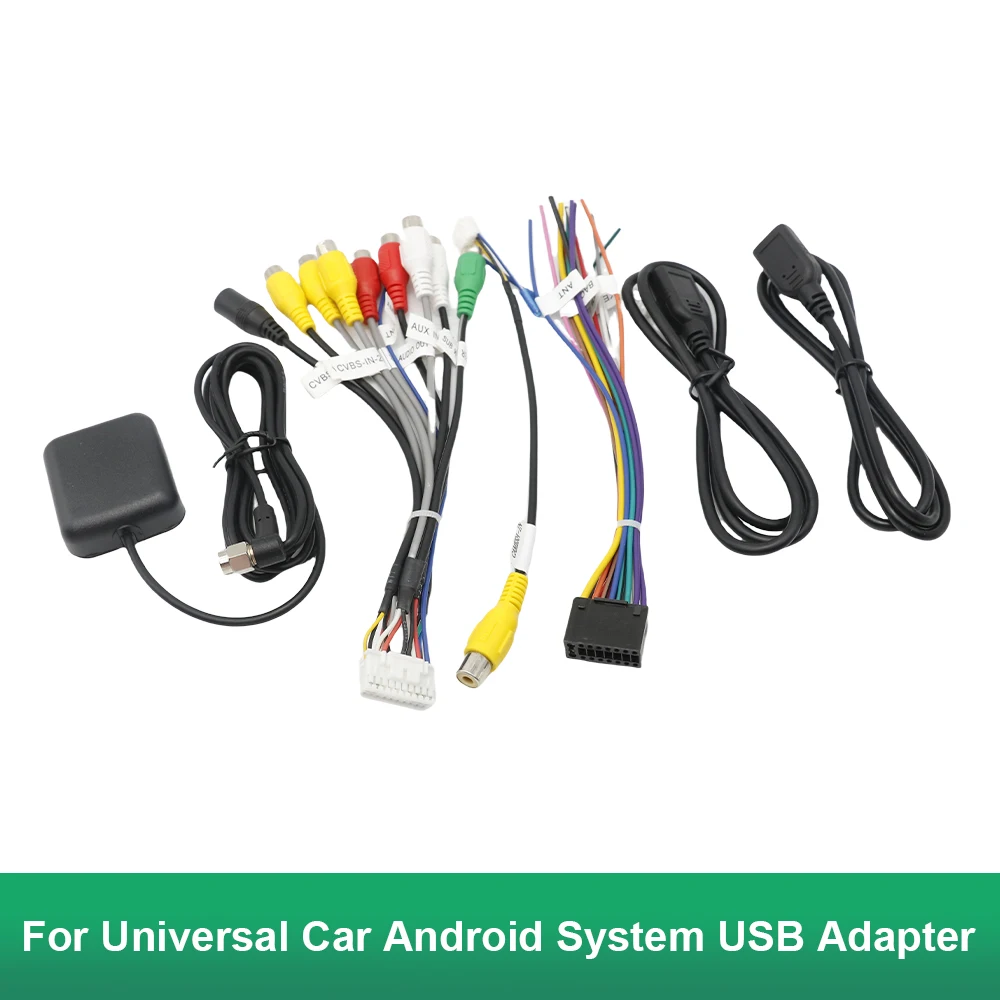 16 Pin Wiring Harness Set for Universal Car Android System USB Adapter GPS Antenna Mic Video CVBS Audio Aux RCA Wifi Cable