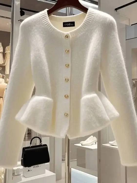 Korean Fashion High end White Cardigan Sweater Women Clothing Autumn/Winter New Unique Super Beautiful Knitted Coat Women Top