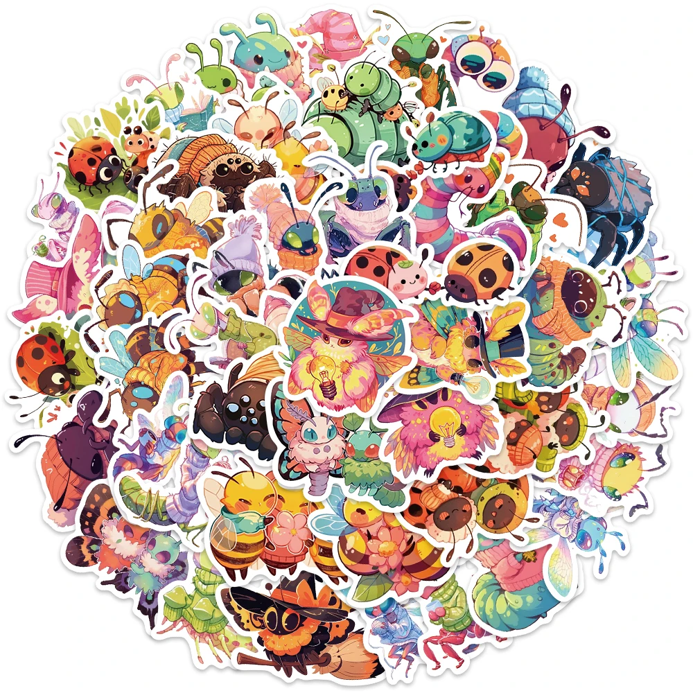 Pegatinas de dibujos animados de abeja, Araña, Mariquita e insectos para niños, equipaje, portátil, botella de agua, diario, teléfono, calcomanías