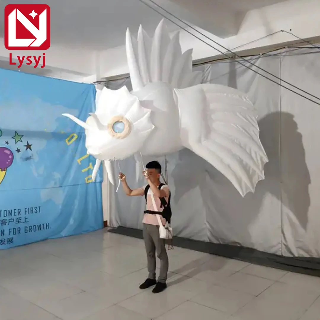 2M Inflatable Fish Puppet Air Blow Parade Walking Performance Props White LED Light Theme Park Event Advertising for Kids Toys