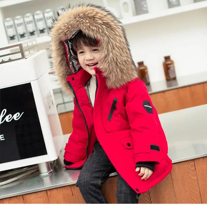 Real Fur White Duck Down Jacket Winter New Thicker Down Coats Kids High Quality Warm Outfit Girl Boys Hooded Baby Snowsuit W1852