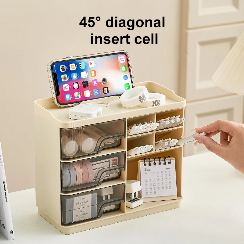 Multi-layer Drawer Type Household Storage , Office Transparent Large Capacity Cream Wind Stationery Storage Box image 5