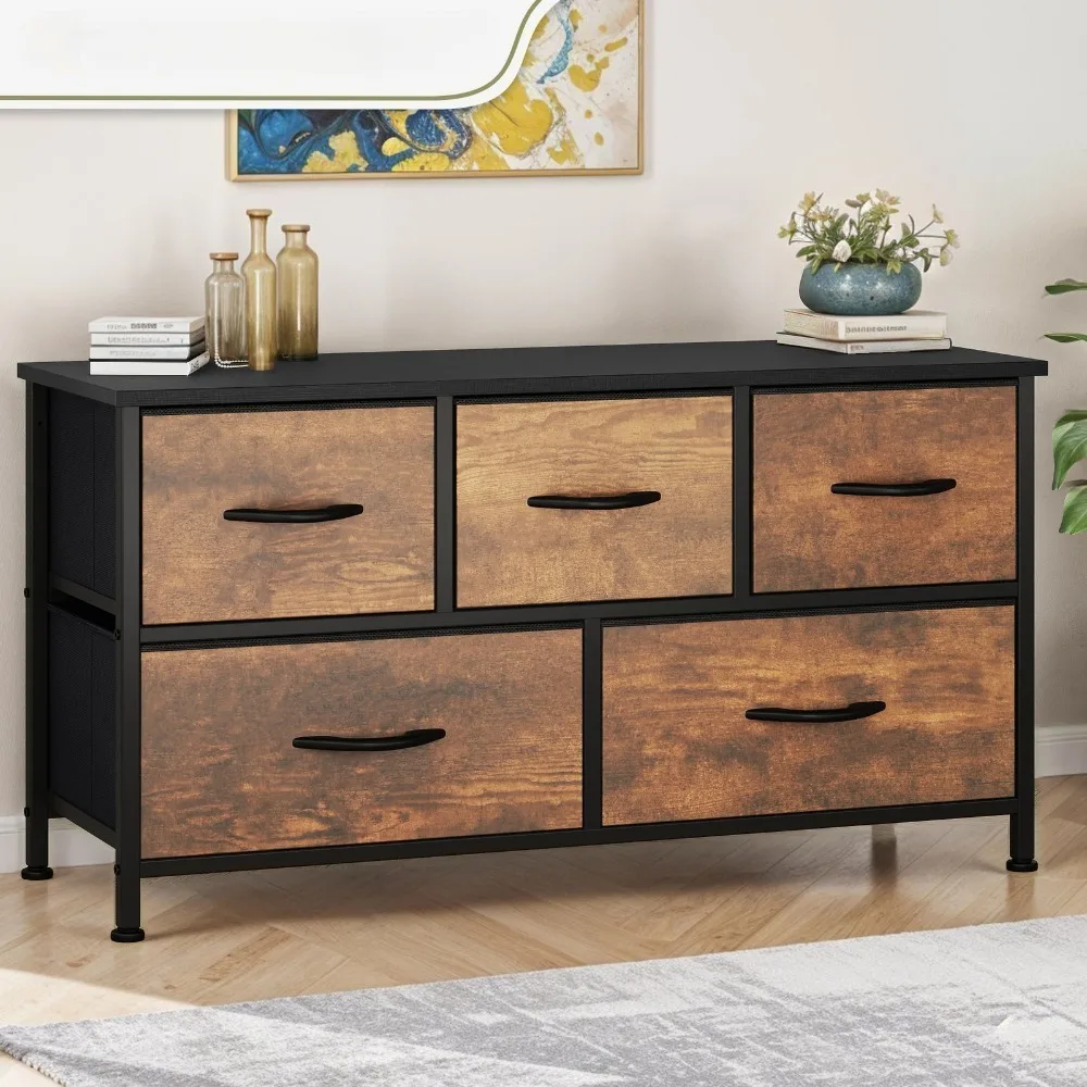 

Комод с 5-мя ящиками, шкаф для хранения из деревянной ткани, коричневый водонепроницаемый органайзер для спальни