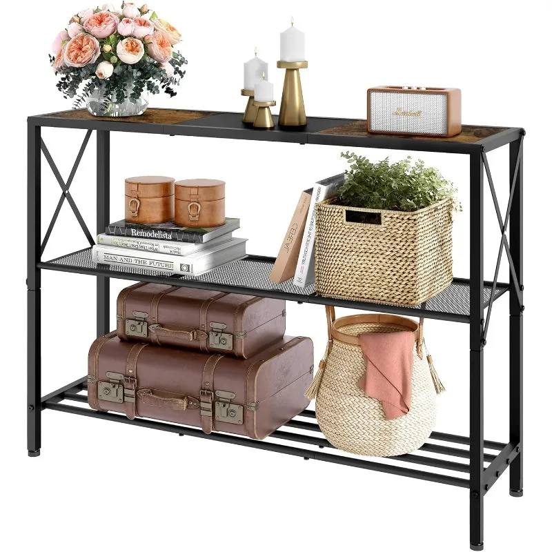 

Industrial Console Table, 3 Tier Entryway Table, Hallway Table, Narrow Sofa Table with Shelves, Entrance Table for Entr