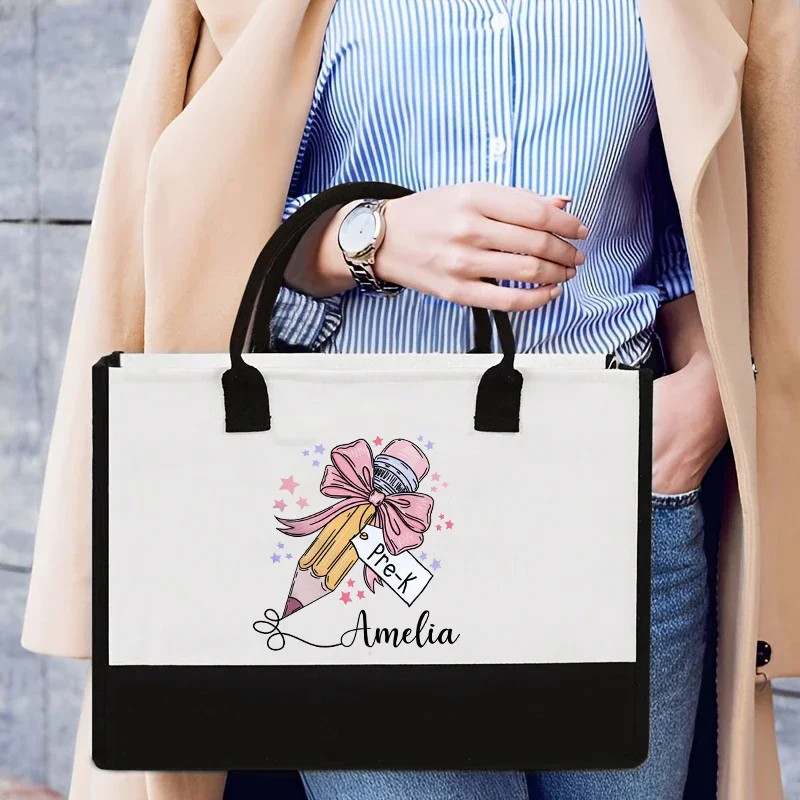 

Teachers Nurses Customized Name Tote Bag Large Capacity Travel Storage Shoulder Bags Eco-friendly Shopping Bag Personalized Gift