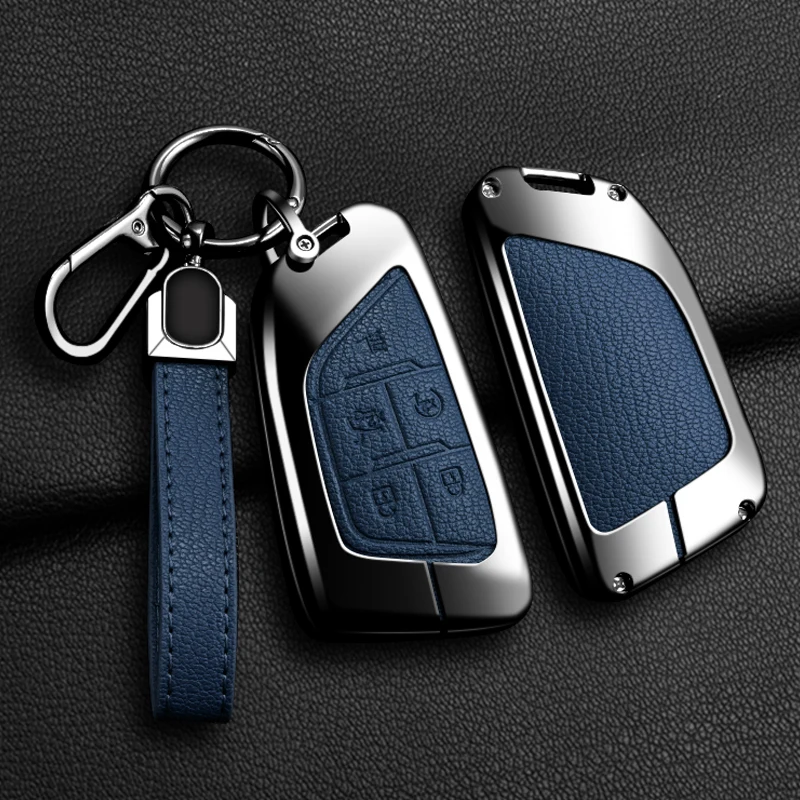 

5 Buttons Car Key Case Cover For Cadillac CT4 CT5 CT4-V C8 Corvette 2020 2021 Escalade Alloy Leather Protect Keychain Accessorie