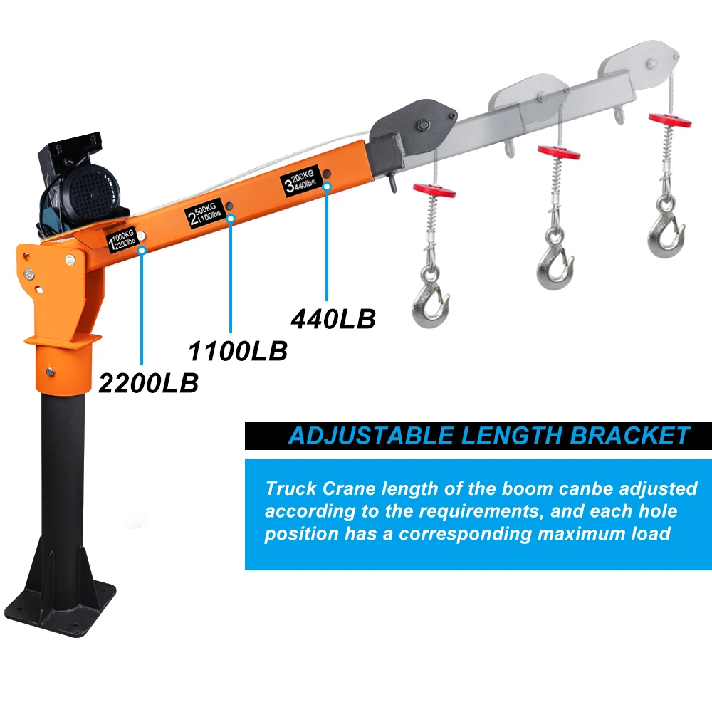 Nuova gru per camion con paranco pieghevole da 2200 libbre, con paranco elettrico 110 V, gru con gas in acciaio verniciato, forza di trazione da 120 libbre, per fabbriche, guerra