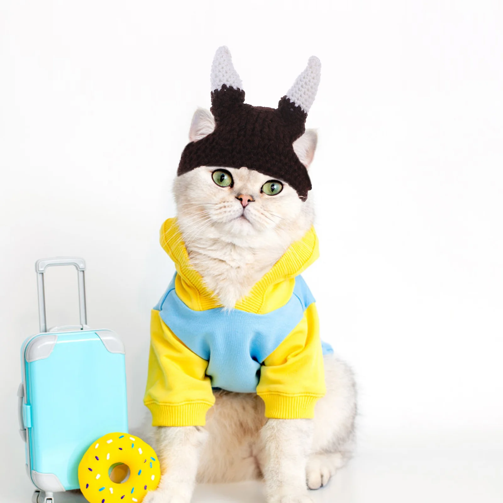 الحيوانات الأليفة القط قبعة الفايكنج القراصنة القرن تصميم لينة الدافئة غطاء للأذن للقطط الكلاب الحيوانات الأليفة الصغيرة حفلة الهالوين زي التبعي #3