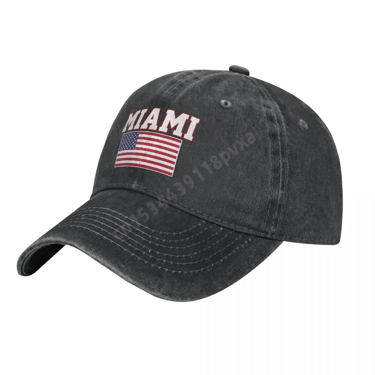 Miami America Flag USA United States City Charcoal Washed Denim Baseball Cap Men Classic Vintage Cotton Dad Trucker Hat