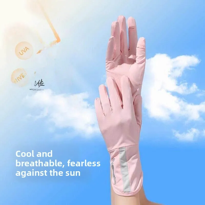 Summer Ladies Sun Protection Gloves Thin Ice Silk Touchscreen Compatible Cycling Gloves Anti Slip Driving Gloves Half Finger