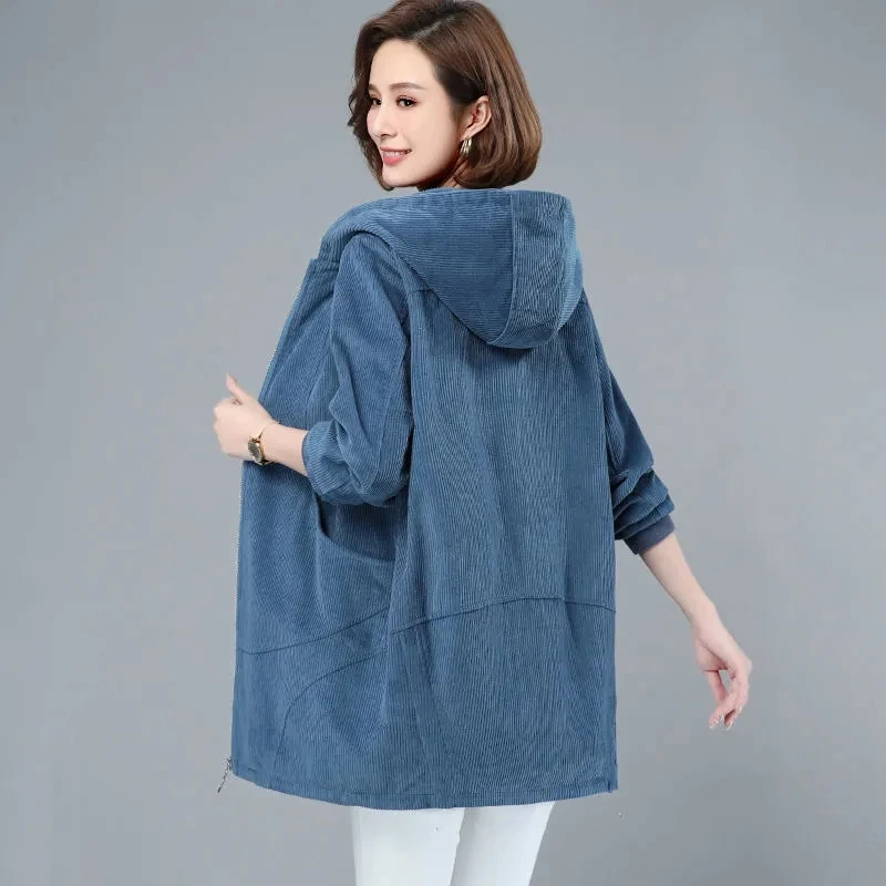 2023 New fashion women's corduroy jacket women's coat autumn and winter casual loose hoodie trench coat