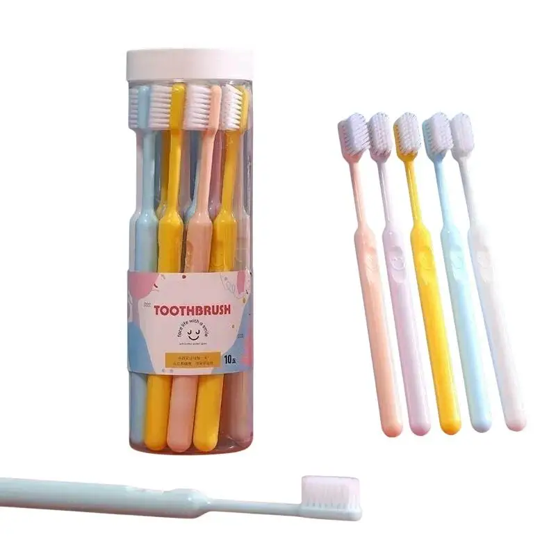 @*10 Pack Soft Bristle Candy Colored Toothbrushes Fashion Minimalist Design Gentle Gum Care Toothbrush for Daily Oral Care