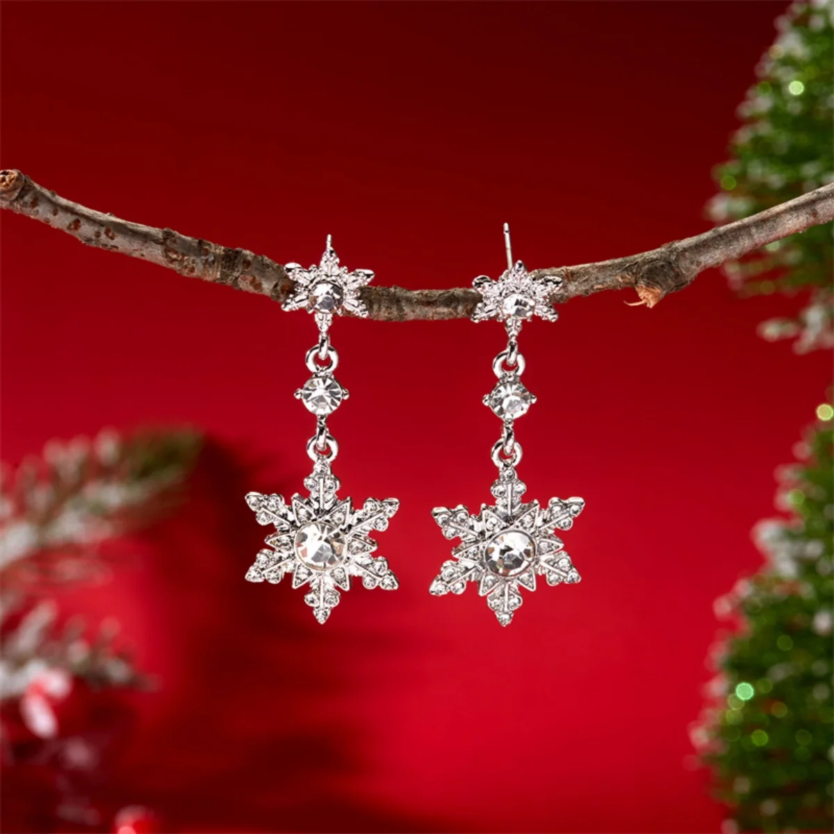 Elegante Neujahr Urlaub Ohrringe Luxus Glänzende Zirkon Imitation Perle Schneeflocke Tropfen Baumeln Weihnachten Schmuck Geschenk Für Frauen Männer