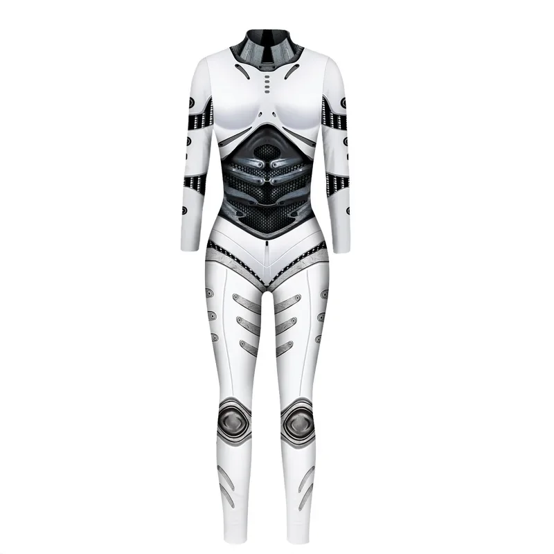 Robot Punk kombinezon Catsuit seksowne kobiece kobiety przebranie na karnawał szkielet Cyberpunk Steampunk Zentai garnitur Halloween body