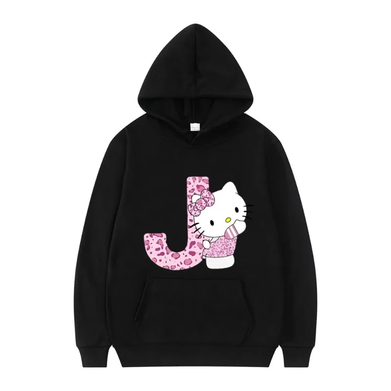 2024 Black Hello Kitty Letter Women Long Sleeve Hoodie Sanrio Hoodie Clothing Cartoon Clothing Kawaii Birthday Gift