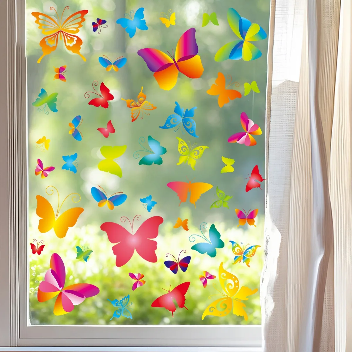New Arrival Holographic Butterfly Stickers Window Decal Shop Glass Decor Static Cling Sticker Removable Wall Art Home view 4
