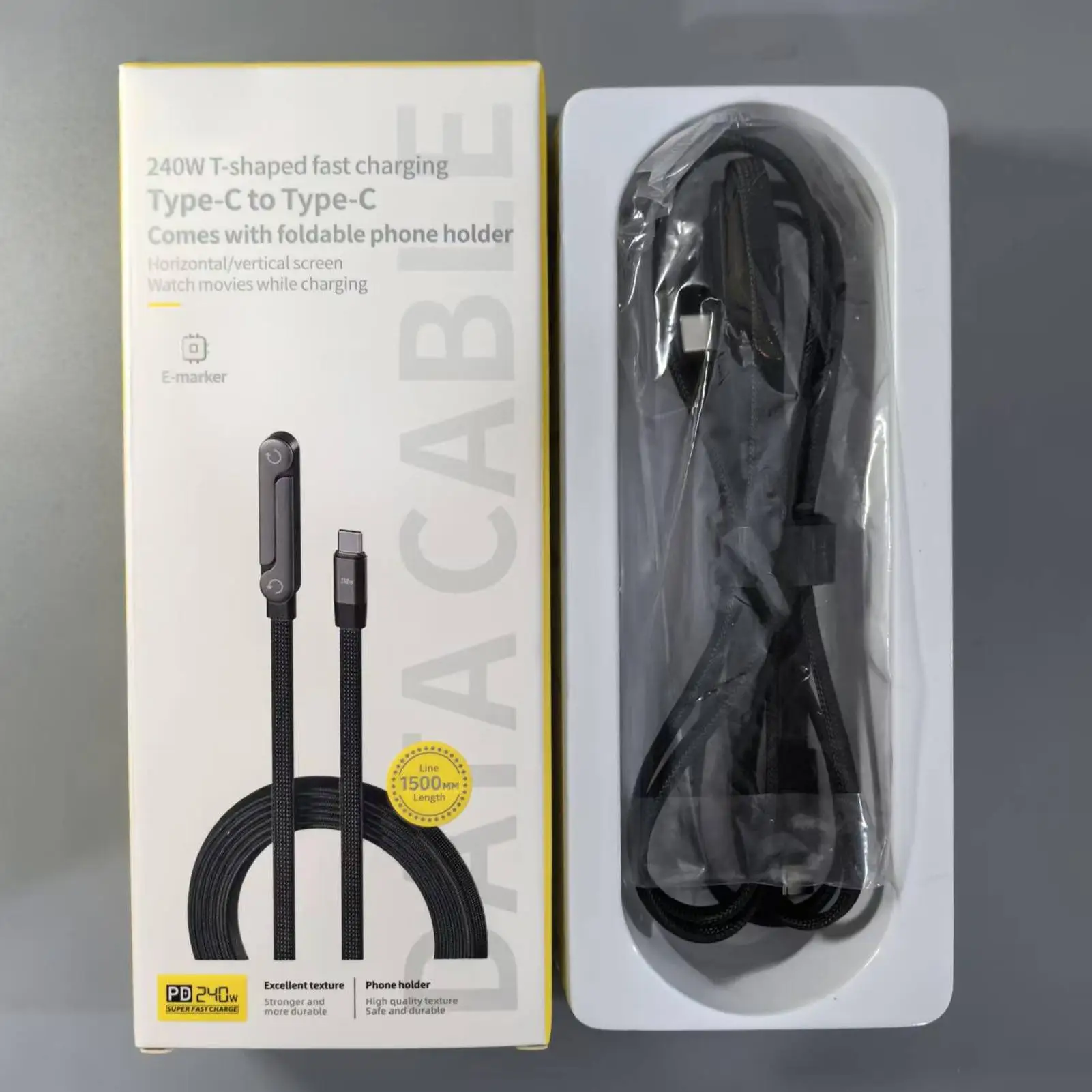 Invisible Holder Charger Cable 2-in-1 Cellphone Accessories Super Fast Charge Cable for Home Office Travel Hotel Adults Tech