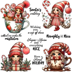 Mangocraft Cute Christmas Gnome Girls Cutting Dies Clear Stamp DIY Scrapbooking Metal Dies Silicone Stamp For Cards Albums Decor