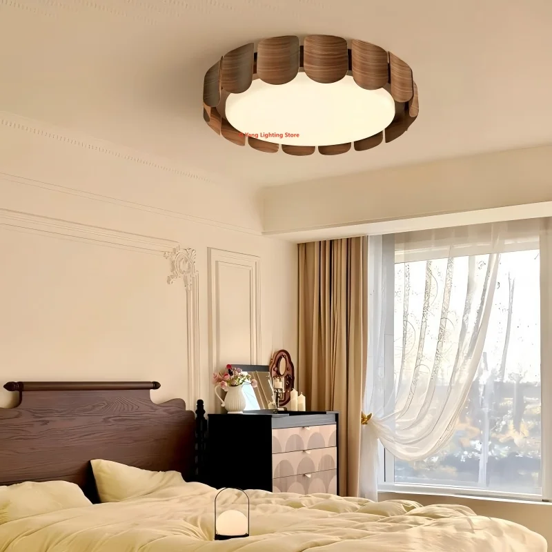 Hot Sales Creative Retro Bedroom LED  Lamp  Walnut Home Ceiling Lights Wood Personalized Design Fixture