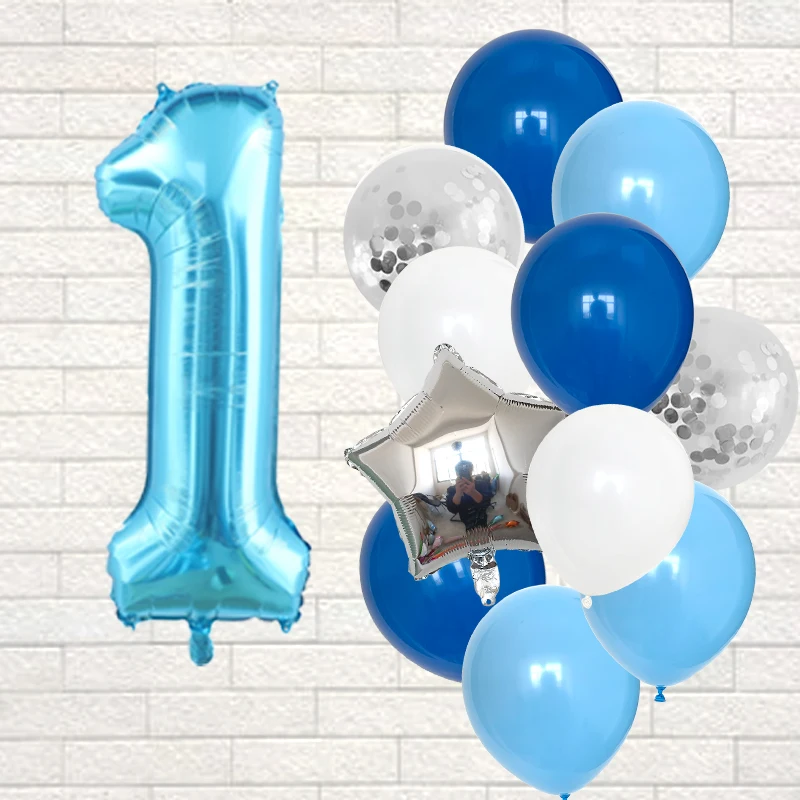 12pcs Blue 32inch Number Foil Latex Balloon Happy Birthday Party Decorations Kids Boy Baby 1 2 3 4 5 6 7 8 9 Year Old Supplies