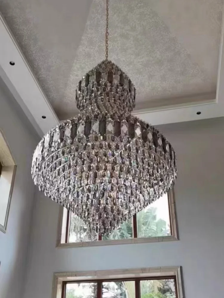 

Luxury European High-End Duplex Crystal Chandelier Large Villa Living Room Hollow Floor Pendant Light Hanging Lamp