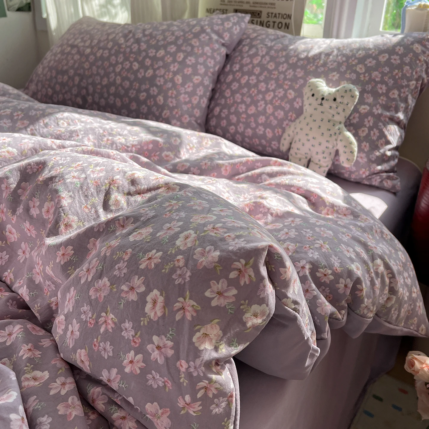 

Комплекты постельного белья в корейском стиле с цветочным принтом, плоская простыня, пододеяльник, наволочка Twin Queen, полный размер, без наполнения, комплект простыней, домашний декор