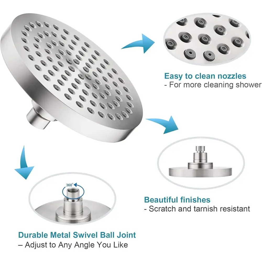 6 رؤوس دش مطري عالية التدفق مع وضعين للرش وزاوية قابلة للتعديل، سهلة التركيب، لمسة نهائية من النيكل المصقول #3
