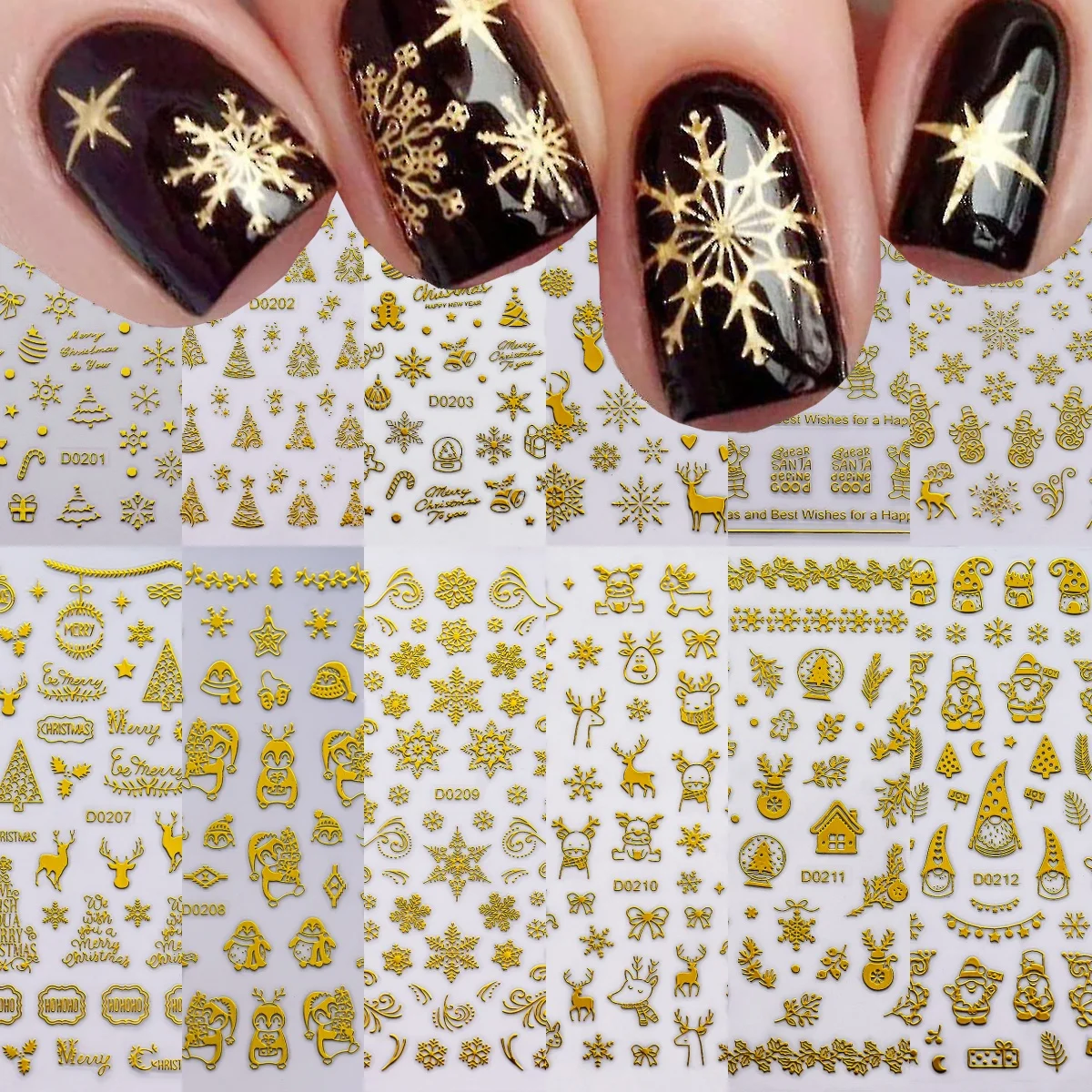 12 pz 3D Fiocco di Neve Adesivi Per Unghie Rosso Disegni Di Natale Nail Art Decalcomanie Linee Geometriche Capodanno Inverno Gel Foil Slider Decori *