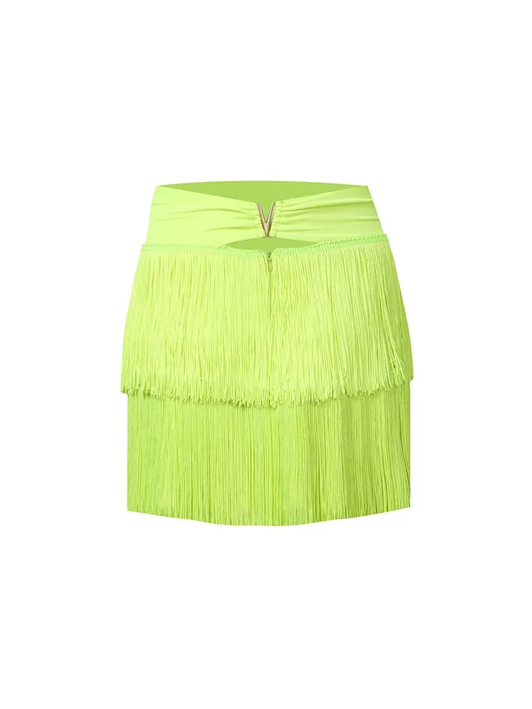 customize adult Latin skirt double layered tassel chacha rumba samba tango competition performance training suit for women dress