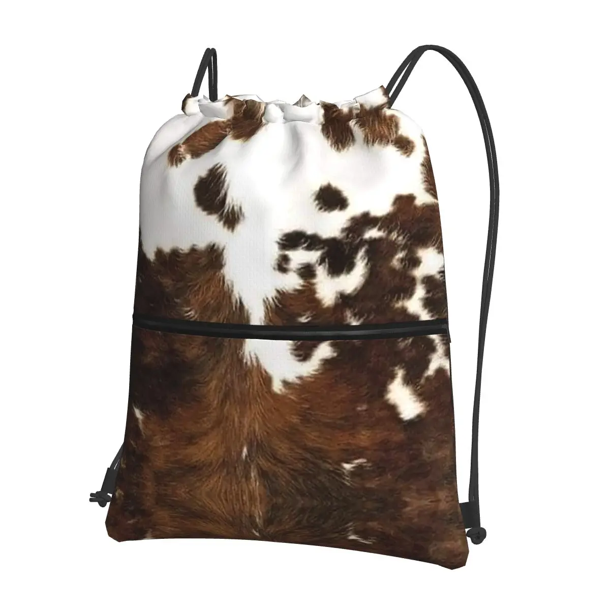 Stylish Cow Fur Cowhide Texture Cow Skin Print Pattern Backpacks Fashion Drawstring Bags Sports Bag Book Bags for Man Woman