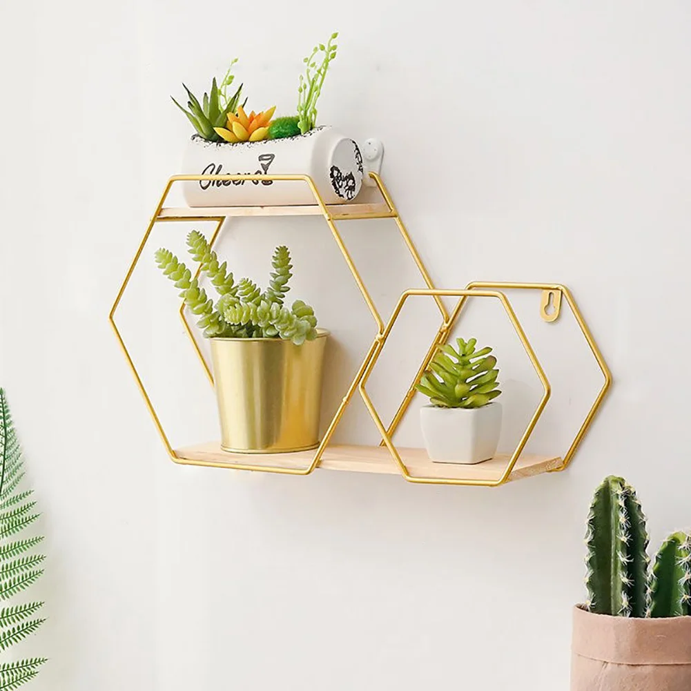 Hexagon Iron Wire Wall Mounted Storage Display Shelf