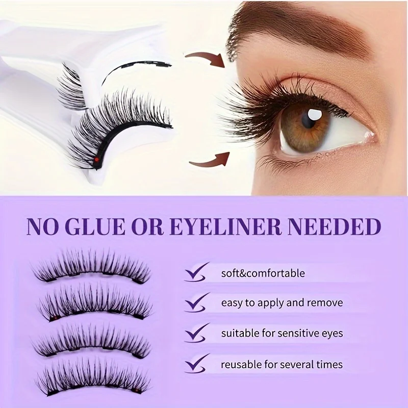 Set di 2 paia di ciglia finte magnetiche - Ciglia finte naturali impermeabili riutilizzabili senza colla 3D con applicatore adatto ai viaggi