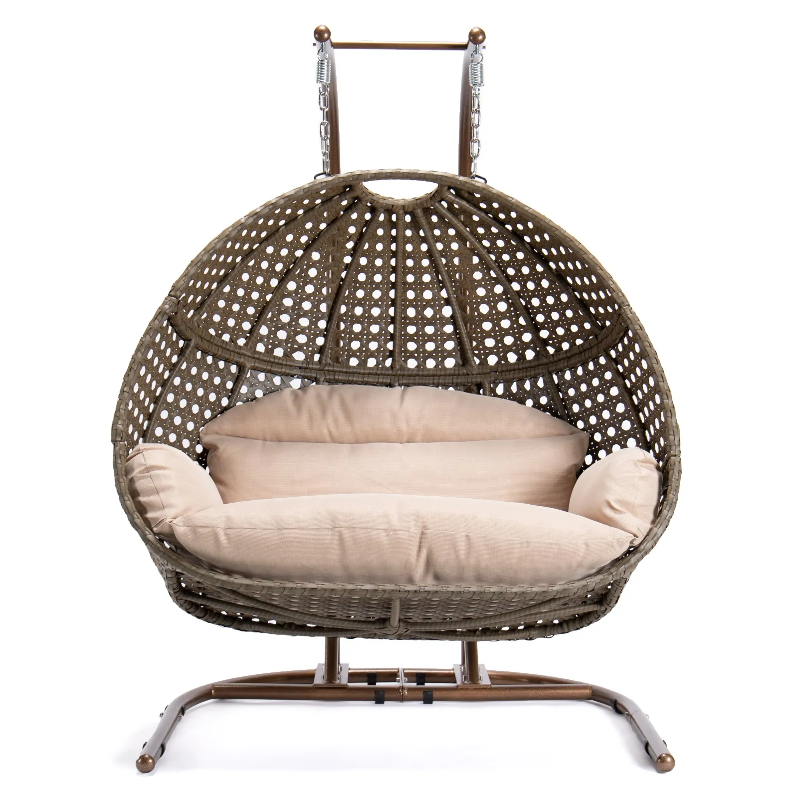 

2 Person Hanging Double Swing Chair X-Large Wicker Rattan Egg Chair with Stand and Cushion for Indoor Outdoor Patio Garden