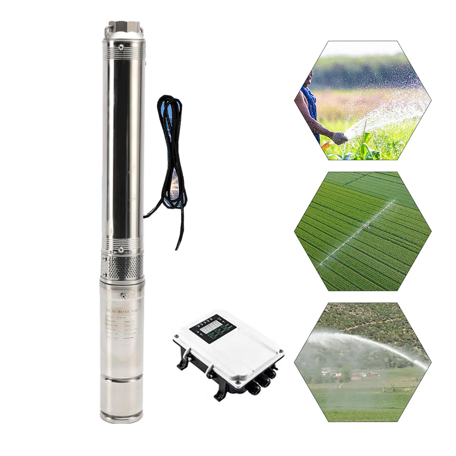 

750W Solar DC 48V Voltage Submersible Drilling Pump With MPPT Controller and Level Sensor Max Flow 3m³/Hour Head Lift 90M