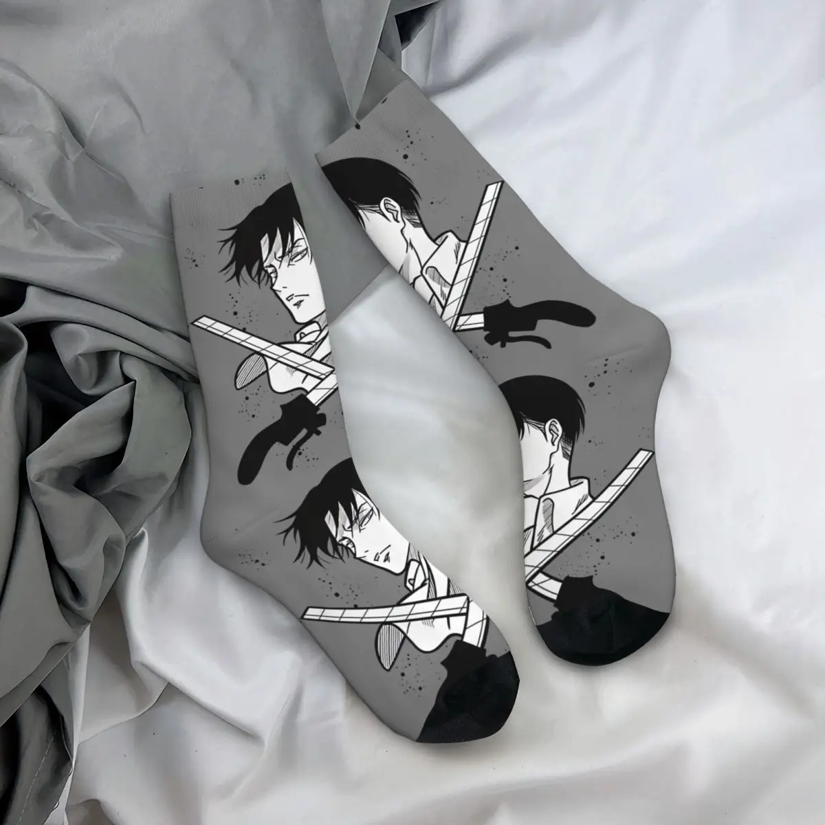 Calcetines de compresión de estilo Hip Hop para hombre y mujer, calcetín Unisex con estampado divertido de ataque a los Titanes, estilo Retro, Levi Art Work, Harajuku, novedad