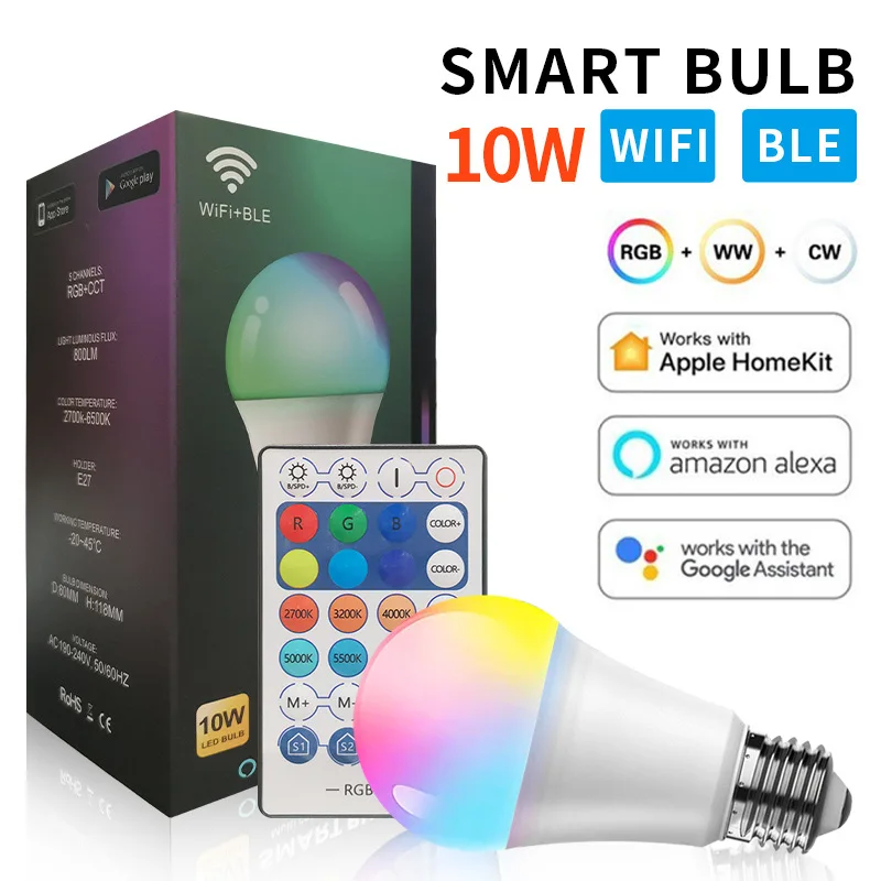 LED Smart Light Bulb Wifi Intelligent Voice Control RGB Smart Lamp With Ir Remote Control Adjustable Color Brightness Desk Lamp